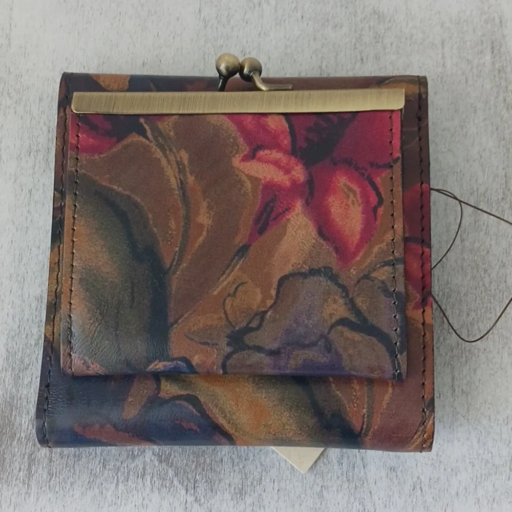 PATRICIA NASH Reiti Bi-Fold Leather RFID Wallet Floral Sienna Sunset Tan Brown